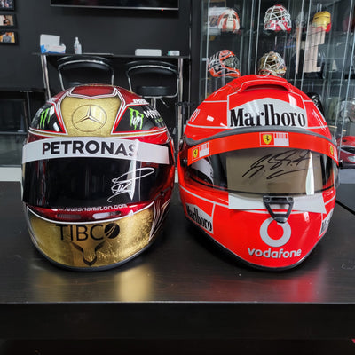 Hamilton x Schumacher Signed Helmets - 14 World Championships!