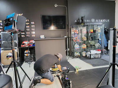 F1 video shoot at racing helmet collector HQ!
