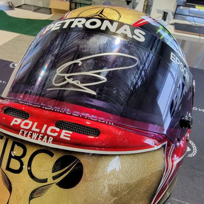 LEWIS HAMILTON GOLD ABU DHABI Signed Promo Helmet 2019 Abu Dhabi Mercedes!