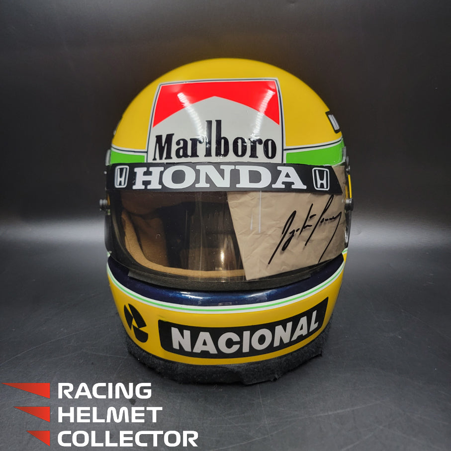 ayrton senna bike helmet Ayrton Senna Signed Helmet 1988 BELL Official 1st Championship Year With Radio Cable Autographed Visor Full Scale Tribute Full Scale 1:1 AS-03274 – Racing Helmet Collector