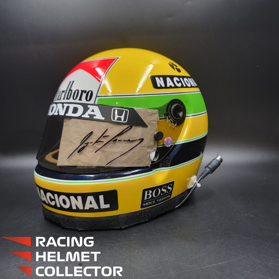 ayrton senna bell helmet Ayrton Senna Signed Helmet 1988 BELL Official 1st Championship Year With Radio Cable Autographed Visor Full Scale Tribute Full Scale 1:1 AS-03274 – Racing Helmet Collector