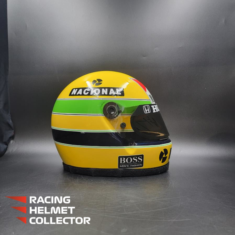 ayrton senna bell helmet Ayrton Senna Signed Helmet 1988 BELL Official 1st Championship Year With  Radio Cable Autographed Visor Full Scale Tribute Full Scale 1:1 AS-03274 –  Racing Helmet Collector