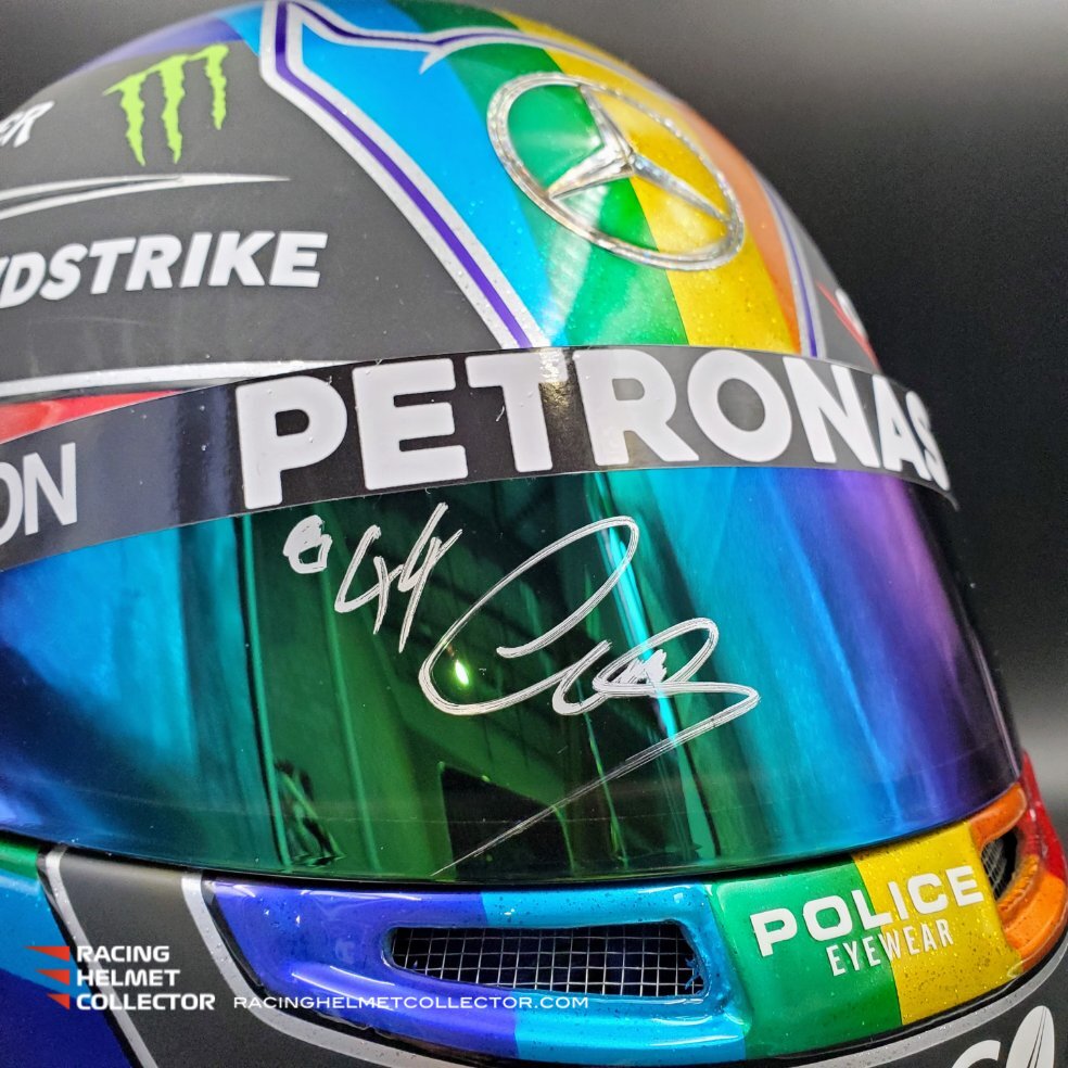 Lewis Hamilton Signed Race Worn Helmet Visor 2021 Mounted On Rainbow A lewis-hamilton-signed-race-worn-helmet-visor-2021-mounted-on-rainbow-a