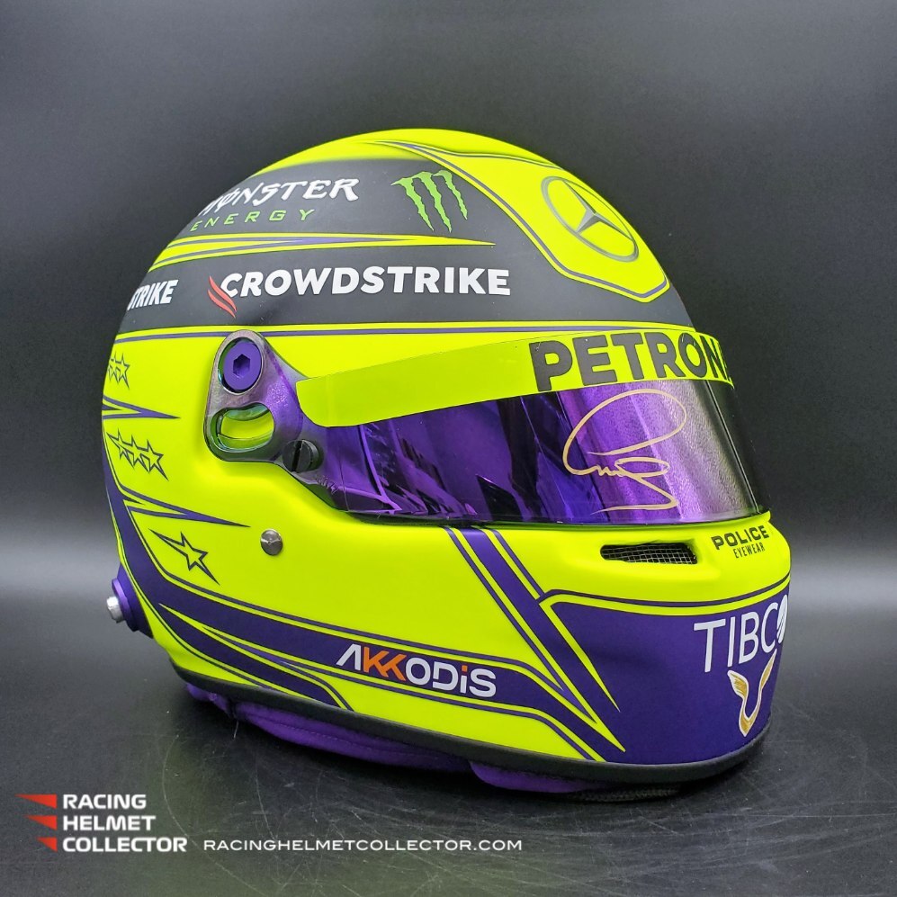 Lewis Hamilton Signed Race Worn Visor 2022 Mounted On Yellow