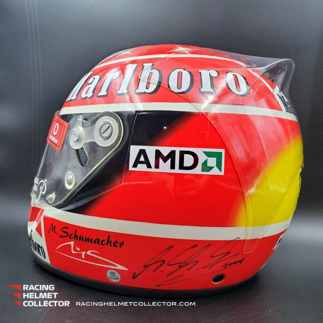 shoei helmet 2004 models Michael Schumacher Direct Signed Helmet 2004 Ferrari SCHUBERTH Officia –  Racing Helmet Collector