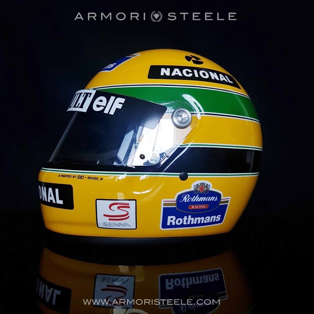 AYRTON SENNA DISPLAY HELMET PAINTED BY SID MOSCA - 1994- ORIGINAL PAIN – Racing Helmet Collector