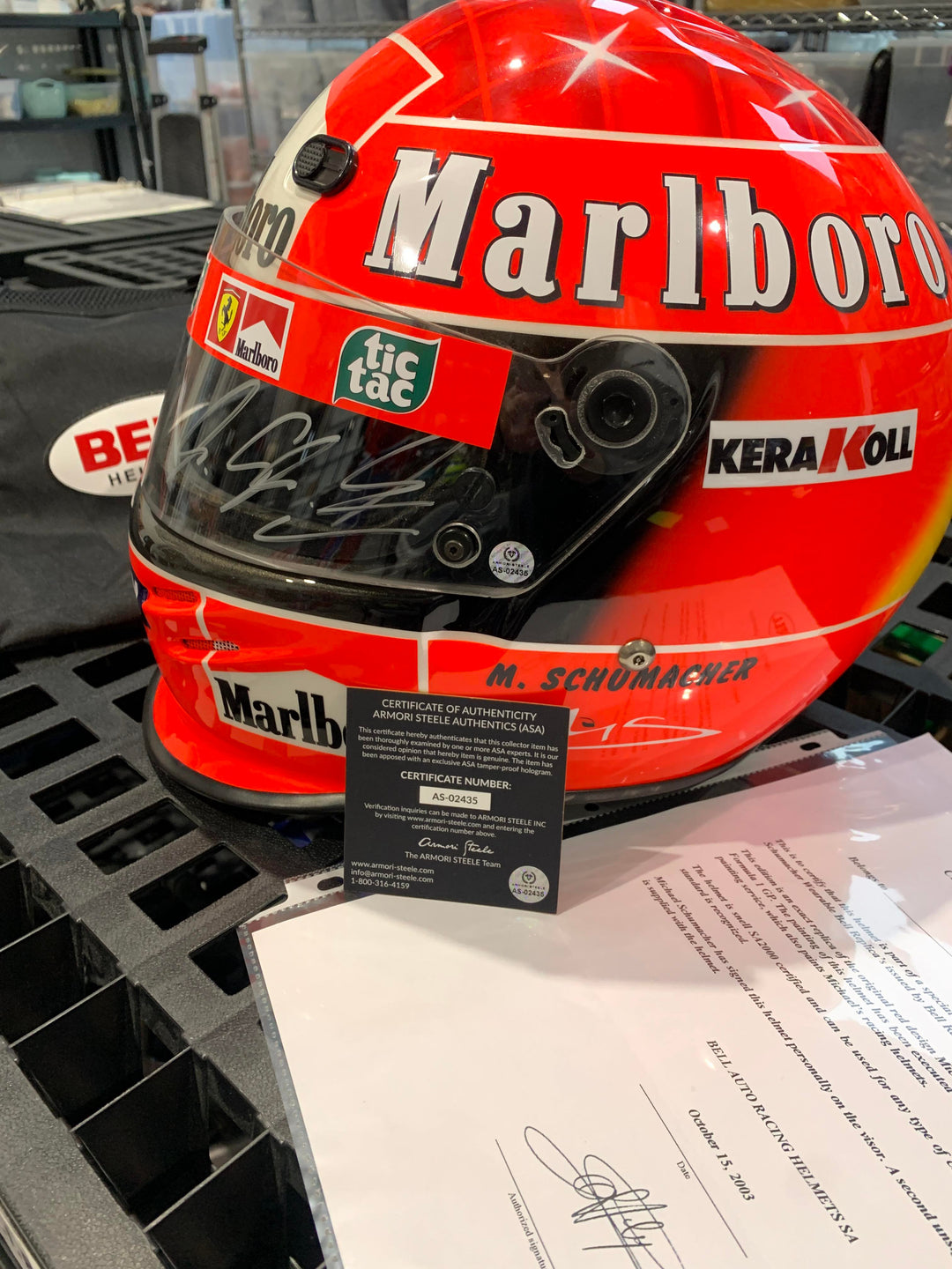 2001 bell helmets Michael Schumacher Signed Helmet Visor 2000-2003 Mounted On Original B –  Racing Helmet Collector