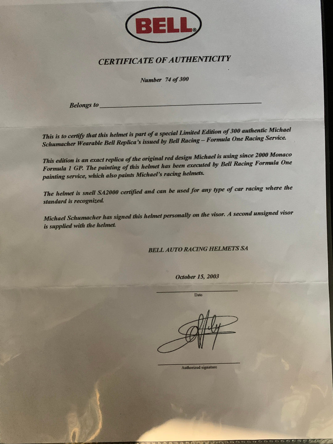 bell helmet certifications Michael Schumacher Signed Helmet Visor 2000-2003 Mounted On Original B –  Racing Helmet Collector