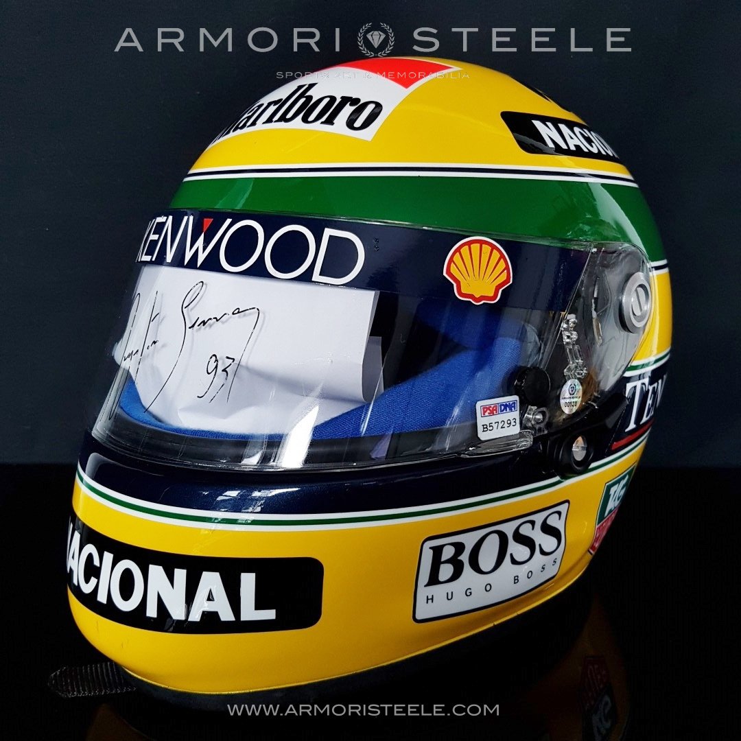shoei f1 helmets AYRTON SENNA 1993 SIGNED AUTOGRAPHED HELMET SHOEI X4 F1 - BLACK INK - – Racing Helmet Collector