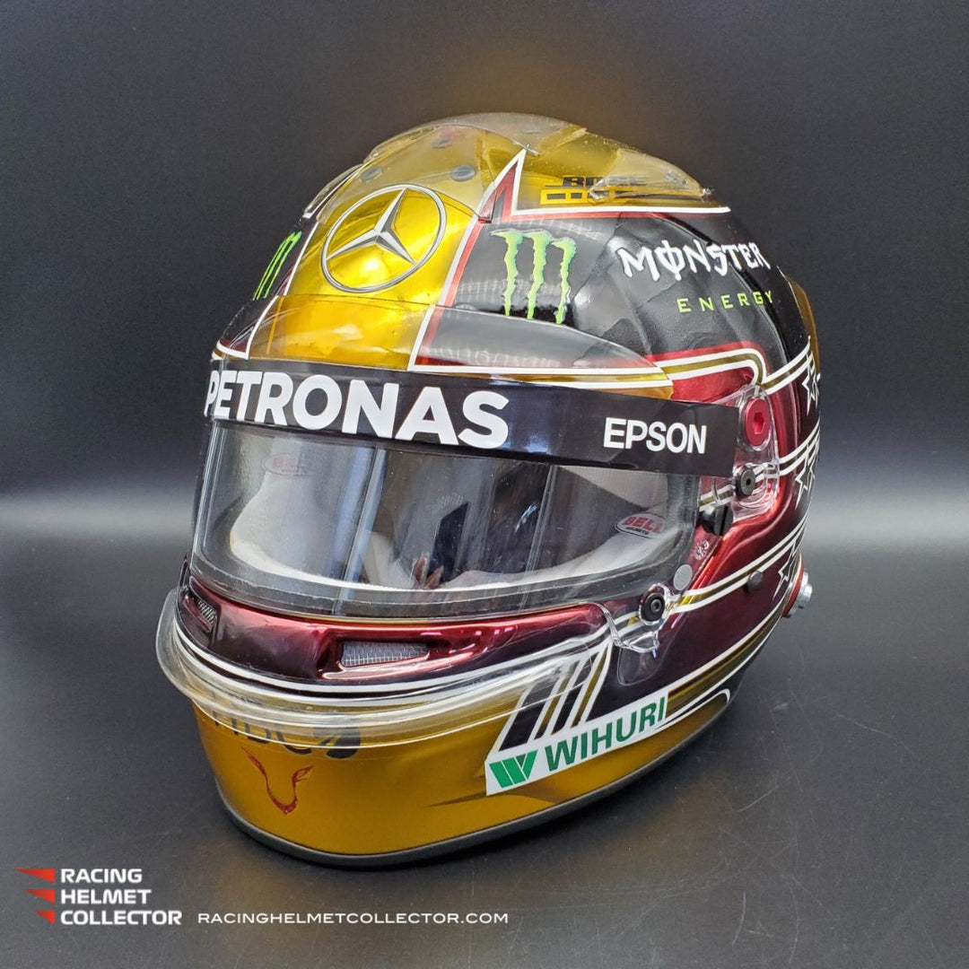 Lewis Hamilton Signed Helmet Direct Autograph 2018 Gold Abu