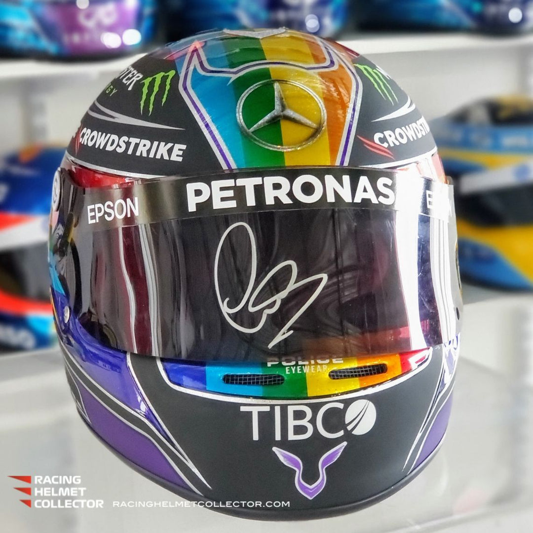 Lewis Hamilton Signed Helmet Visor 2021 Rainbow Abu Dhabi GP Lewis Hamilton Signed Helmet Visor 2021 Rainbow Abu Dhabi GP