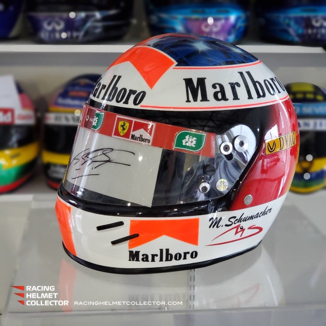 Michael Schumacher Signed Helmet 1999-2000 Duo Mashup Tribute Visor Fu – Racing Helmet Collector Michael Schumacher Signed Helmet 1999-2000 Duo Mashup Tribute Visor Fu – Racing Helmet Collector